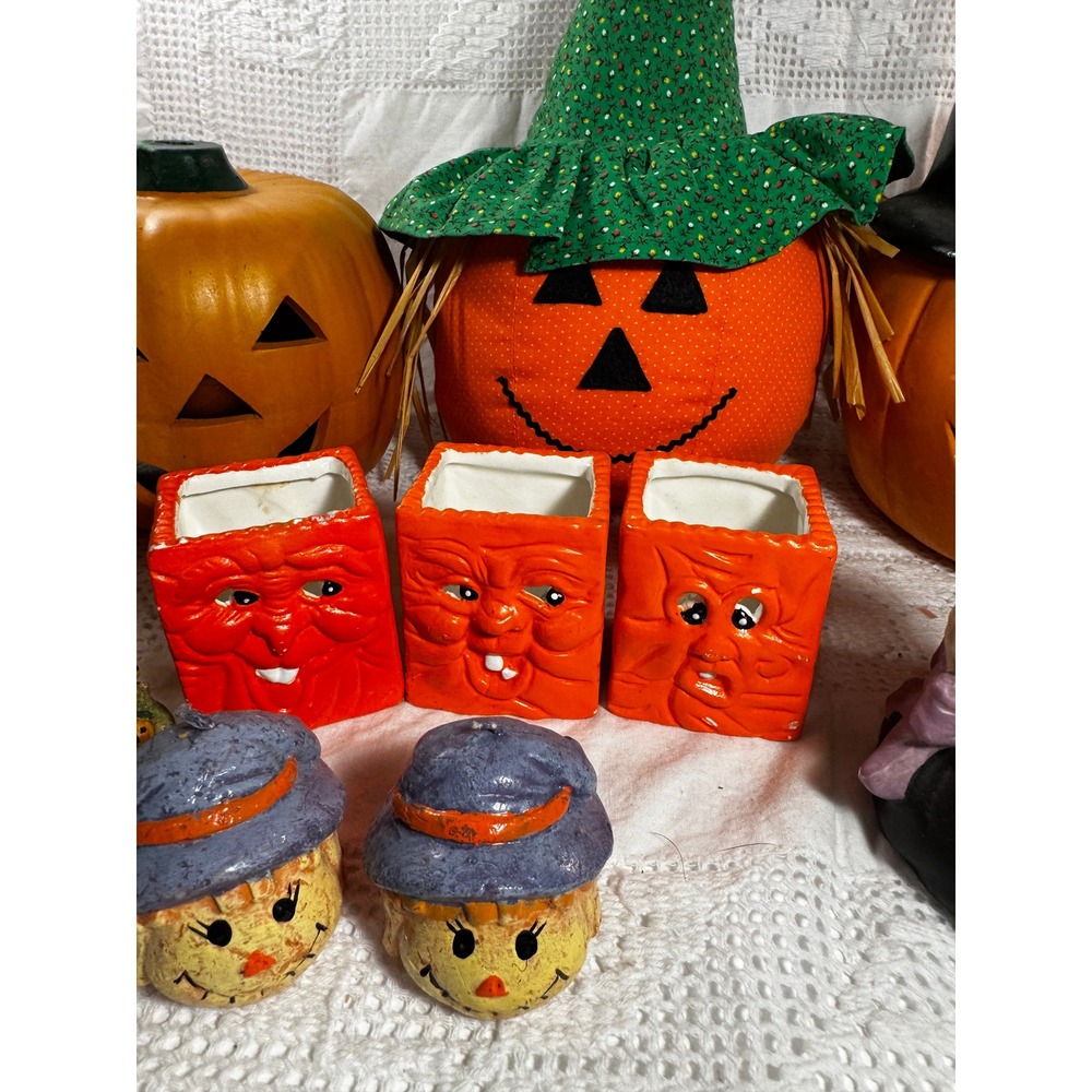 Vintage Halloween Decor Bundle Jack-O-Lantern Blow Mold Ceramic Witch Scarecrow - Picture 4 of 7
